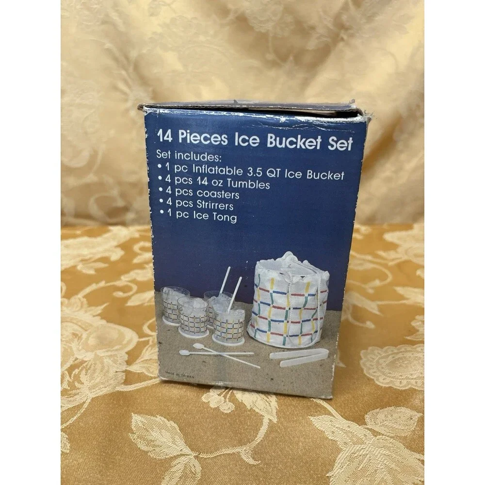 14-Piece Ice Bucket Set 3.5qt Plastic Vinyl White Multicolor with Tongs